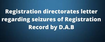 Registration directorates letter regarding seizures of Registration Record by D.A.B